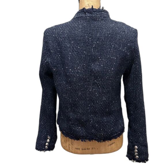 Blank NYC Spring Tweed Moto Zip Jacket Navy Blue‎ Edgy Chic Evereve Size Small - Picture 4 of 6